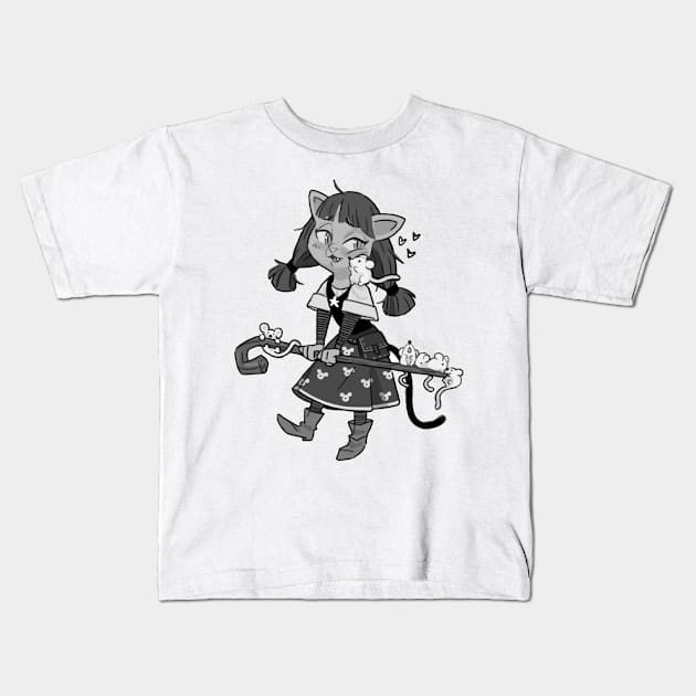 Cat girl loves mice Kids T-Shirt by COOLKJS0